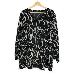 Mirror Image Black Gray Long Sleeve Tunic Top Asymmetrical Hem 3X Lagenlook